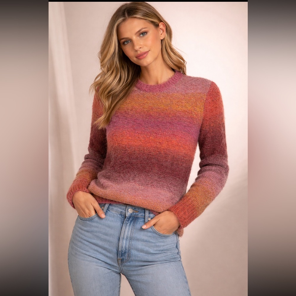 Karen Kane Ombre Crewneck Sweater in Pink, Orange, and Purple